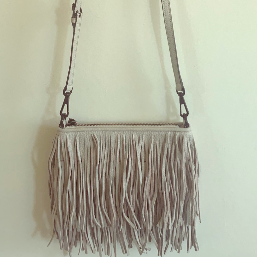 Rebecca Minkoff putty crossbody bag with fringe